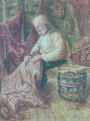 John Schofield (1853-1928): Watercolour of a sailor repairing sails, signed bottom right.