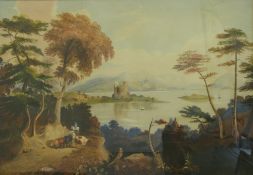 Mary Dandie (19thC): Watercolour cattle on the banks of a loch,