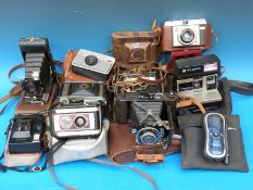 A collection of vintage cameras including Protor II, Voigtlander, Kodak,