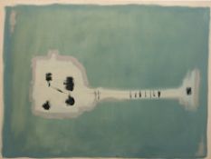 A large oil on canvas of a stylized guitar,