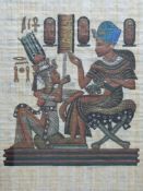 A framed watercolour on papyrus of an Egyptian couple (62 x 40cm)