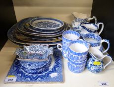A collection of blue and white ceramics including a 19thC Minton tile,