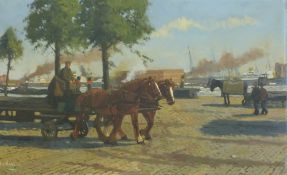 Gijsbertus Johannes van Overbeek (1882-1947): Oil on canvas of Veerkade, Rotterdam,