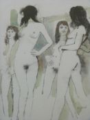 A watercolour of nudes signed Shepherd together with a Chimot Art Deco nude print (30cm x 22.