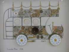 L Kersh watch parts montage depicting a London bus 1918 (27cm x 30cm)