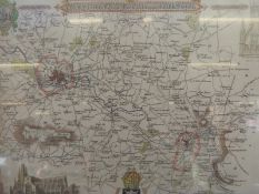 Three framed and glazed maps of Cardiganshire, Worcestershire and The Environs of Bath,