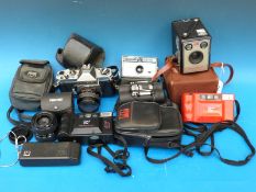 A collection of cameras to include a Prinzflex M1 SLR with Chinon 1:17,