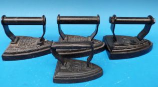 Four various flat irons including Coalbrookdale,