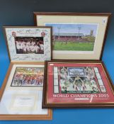 A selection of framed rugby related prints,