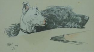 A Cecil Aldin print of two dogs looking over the top of a desk (7 x 12cm)