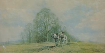 David Shepherd signed limited edition 'Spring Ploughing' print of shire horses ploughing 479/850