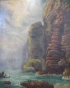 An oil on canvas 'Fowlsheugh' Aberdeen, with rock stacks,