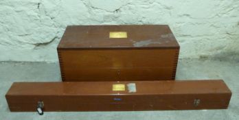 A mahogany case with brass plaque marked County Borough of Solihull Local standard weights 20kg to