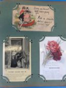 A vintage postcard album containing 57 Edwardian largely posthumous examples