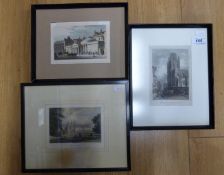 A framed map of Oxfordshire and five various coloured prints of Bristol street scenes,