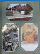 A vintage postcard album containing a mix of largely topographical subjects,