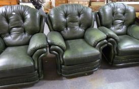 Three green leather reclining chairs