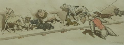 Three signed French humorous dog prints by Boris O Klein,