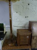 A matching carved elm bureau, nest of tables, coffee table and lamp.