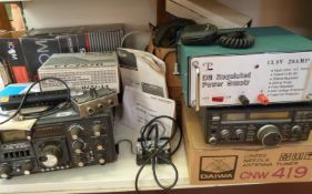 A YAESU FT-101ZD HF radio transceiver, Daiwa antenna tuner, Iambic paddle, 2M transceiver,