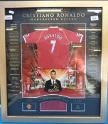 A signed Cristiano Ronaldo Manchester United montage miniature shirt surrounded by all of his