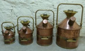 A run of four County Borough of Solihull brass and copper petrol measures by Wragg Bros Ltd,