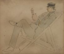 A sketch of an officer in a steamer chair, label verso 'Frederick Goodall,