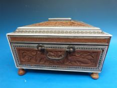 A Vizagapatam and carved woodwork or jewellery box (width 32cm)