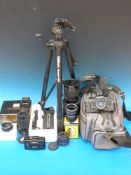 An Olympus OM-2N SLR camera and lenses to include Centon 1:8.