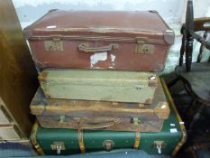 An ash bound trunk and vintage luggage (largest piece 93cm in width)