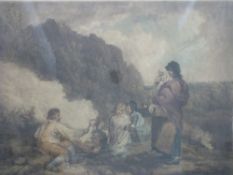 A 19thC coloured engraving 'The Fern Gatherers' (45cm x 60cm)