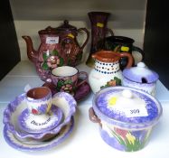 A quantity of Devon pottery including Longpark crocus pattern puzzle jug,