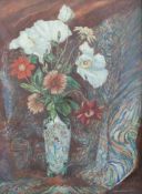 Chatwood Aiken (20thC): Watercolour on paper laid on board of poppies and flowers in a Chinese vase.