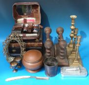 A collection of brass ware to include candle sticks, frames,