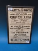 A Theatre Poster for 'Her Majesty's Theatre, Italian Opera House' for Saturday, April 30th,