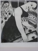 Anita Klein: limited edition etching 1/25 of a lady putting her daughter's laundry away whilst her