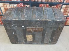 A wooden metal bound 19thC steamer trunk with White Star label (L87 x W52 x H64cm)