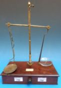 A mahogany cased S Mawson & Thompson travelling apothecary beam scale