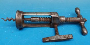 A 19thC steel sidewinding corkscrew