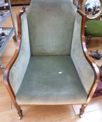 A mid to late 19thC Sheraton chair with banded inlay and carved finial decoration