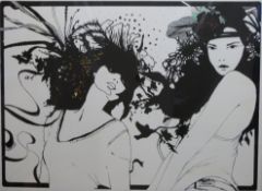 A very large 1970's style black and white print of two women