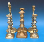 Three pairs of 19thC brass candlesticks
