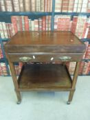 A mahogany tray topped tea trolley with single drawer