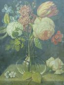 Still life flowers in a vase on board signed J H W (38cm x 56cm)