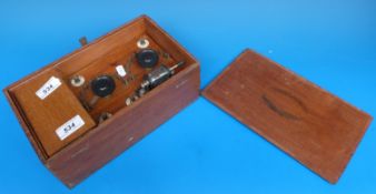 A vintage crystal radio set in wooden case
