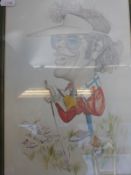 A group of four golfing caricature pictures featuring Nick Faldo, Tom Kite,