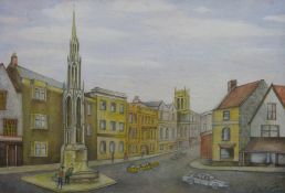 A framed watercolour of 'The Market Cross',