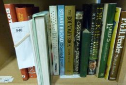 A collection of cricket related books including a signed autobiography by Dickie Bird,