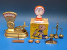 Five sets of miniature and toy scales including a boxed 'Happiness toy scale' and an Antoe scale