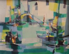 Two Marcel Mouly framed prints 1957 'Venice in Blue' label verso,